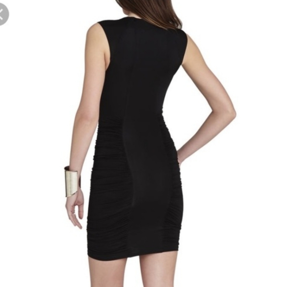 BCBGMaxAzria RENEE Black Ruched Bodycon Sleeveless Mini Dress Party Ready Size M - Picture 5 of 6